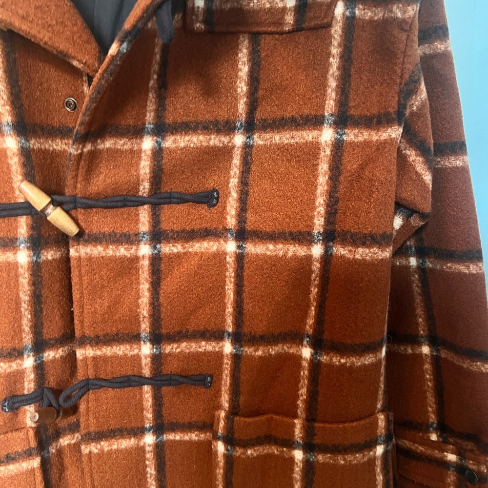 Pull&Bear Rust Brown Plaid Toggle Coat - image 4